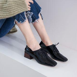 Patent Lace-up Chunky-heel Shoes