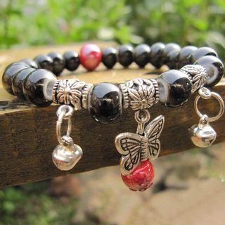 Ceramic Bead Alloy Butterfly Bracelet Black - One Size