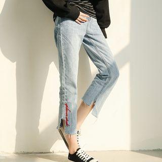 Cropped Straight-fit Washed Jeans