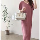 Round-neck Pleated Long Knit Dress