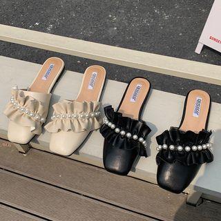 Faux Pearl Frill Trim Mules