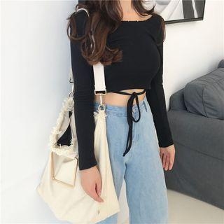 Plain Slim-fit Cropped Long-sleeve Top