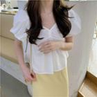 Puff-sleeve Twisted Blouse White - One Size
