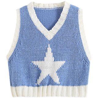 Star Print Sweater Vest
