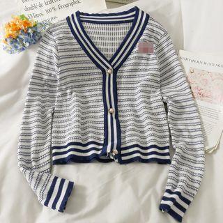 Slim-fit Striped Cardigan Dark Blue - One Size