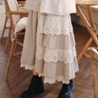 Lace Panel Tiered Skirt Linen - One Size