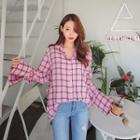 Bell-sleeve Check Blouse