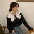 Lace Collar Dotted Blouse Black - One Size