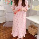 Bell-sleeve Apple Print Midi Sleep Dress