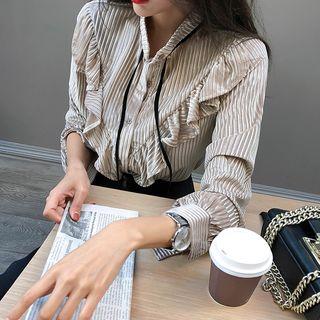 Frilled Ribbed Velour Blouse