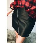 Diagonal-zip Faux-leather Mini Skirt