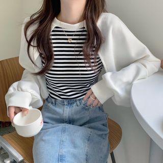 Mock Two-piece Panel Striped Long-sleeve Top