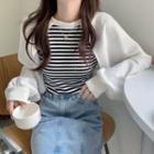 Mock Two-piece Panel Striped Long-sleeve Top