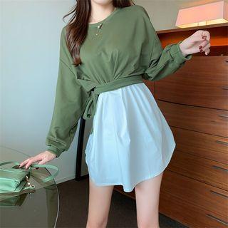 Mock Two-piece Tie-waist Mini Pullover Dress