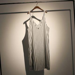 Striped Side-slit Pinafore Dress