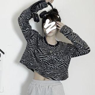 Zebra-print Long-sleeve Long T-shirt / Long-sleeve Cropped T-shirt