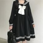 Bow Lantern-sleeved Dress Dress + Bow - One Size