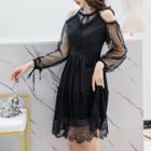 Cold-shoulder Lace Panel A-line Dress