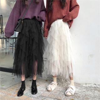 Asymmetric Midi Sheer Skirt
