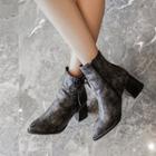 Faux Suede Pointed Block-heel Lace-up Ankle Boots