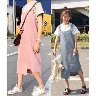 Asymmetric Hem Midi Pinafore Dress