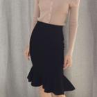 High-waist Ruffle Hem Pencil Skirt