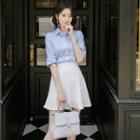 Set: Bow Accent Elbow Sleeve Shirt + Plain Skort