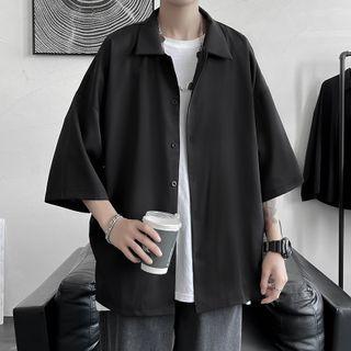 Plain Elbow-sleeve Oversized Shirt