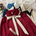 Ribbon-neckline Ruffled Plain Shirt In 5 Colors