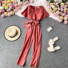 Ruffled Tie-waist Short-sleeve Jumpsuit