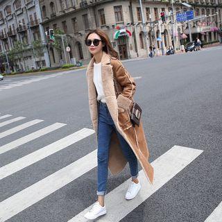 Furry Panel Double Breasted Long Coat