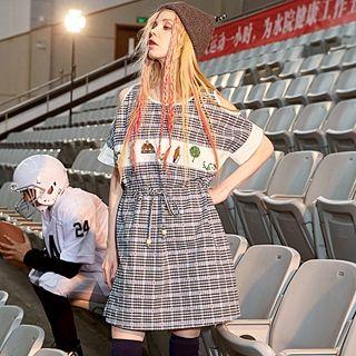Embroidered Plaid A-line Dress