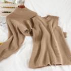 Set: Sleeveless Knit Dress + Crop Sweater