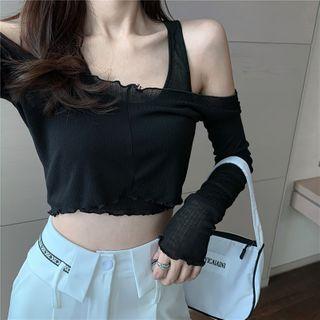 Set: Long-sleeve Top + Tank Top Black - One Size