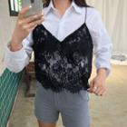 Inset Lace Camisole Top Long-sleeve Shirt