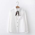 Bow Accent Pocket Shirt White - One Size
