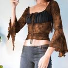 Print Flared-cuff Top