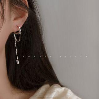 Rhinestone 925 Sterling Silver Chained Dangle Earring 1 Pair - Hoop Earring - One Size