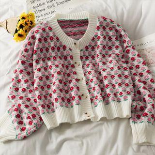Loose-fit Printed Cardigan Pink - One Size
