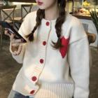 Heart Printed Long-sleeve Cardigan White - One Size