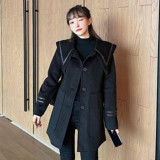 Contrast Trim Single-breasted Long Coat