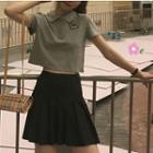 Short-sleeve Cropped Polo Shirt / Mini Pleated Skirt