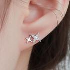 Cross Star Earrings 1 Pair - Sterling Silver - Stud Earring - Star - Silver - One Size