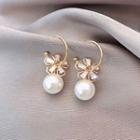 Rhinestone Flower Faux Pearl Dangle Earring 1 Pair - E2329 - Flower & Faux Pearl - Gold - One Size