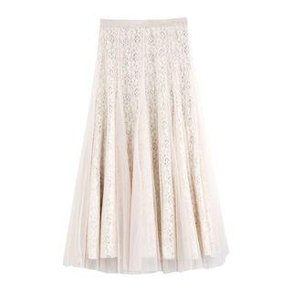 Mesh Overlay Midi Lace Skirt