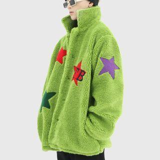 Star Print Single-breasted Fleece Jacket