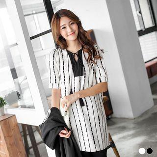 Self-tie Striped Short-sleeve Top