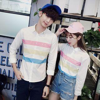 Long-sleeve Striped Couple Shirt