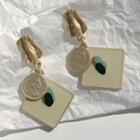 Alloy Coin Resin Square Dangle Earring 1 Pair - Silver Needle - One Size