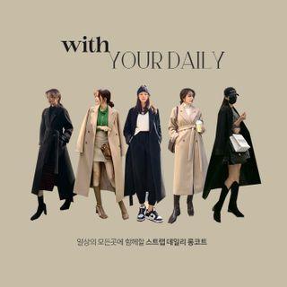 Double-button Long Coat With Sash